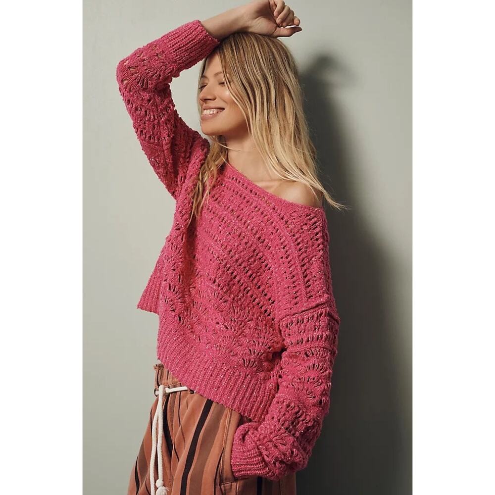 nwt ANTHROPOLOGIE PILCRO sz M The Palmer Open Stitch sweater in pink